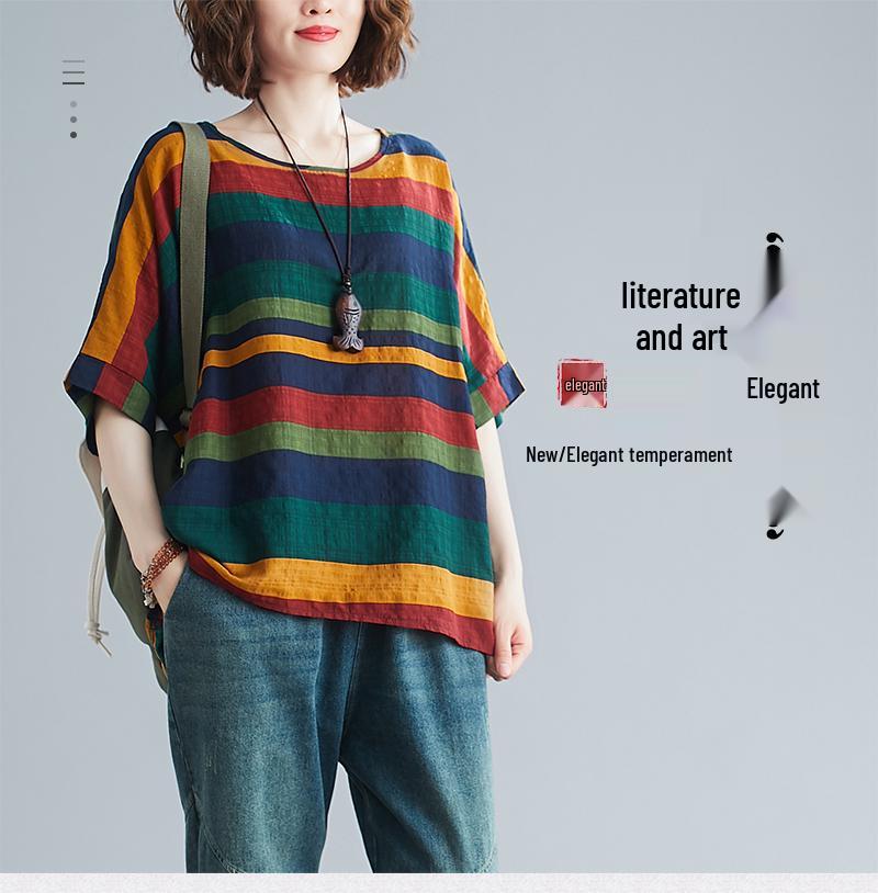 Plus Size Women's Batwing Sleeve Loose T-Shirt - Age-Reducing European & American Style