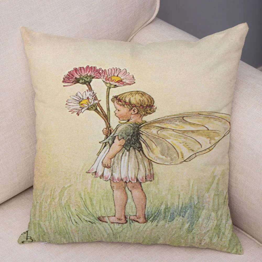 Fairy Tale World Elf Sofa Colorful Cute Cartoon Flower Girl Pillowcase Decorative Home Pillowcase