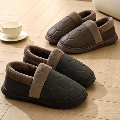 Herren Übergröße 50 Winter Hausschuhe Zuhause PU Leder Schuhe für Herren Indoor Wasserdicht Fell Baumwolle Männlich Schlafzimmer Hausschuhe Flach Hausschuhe