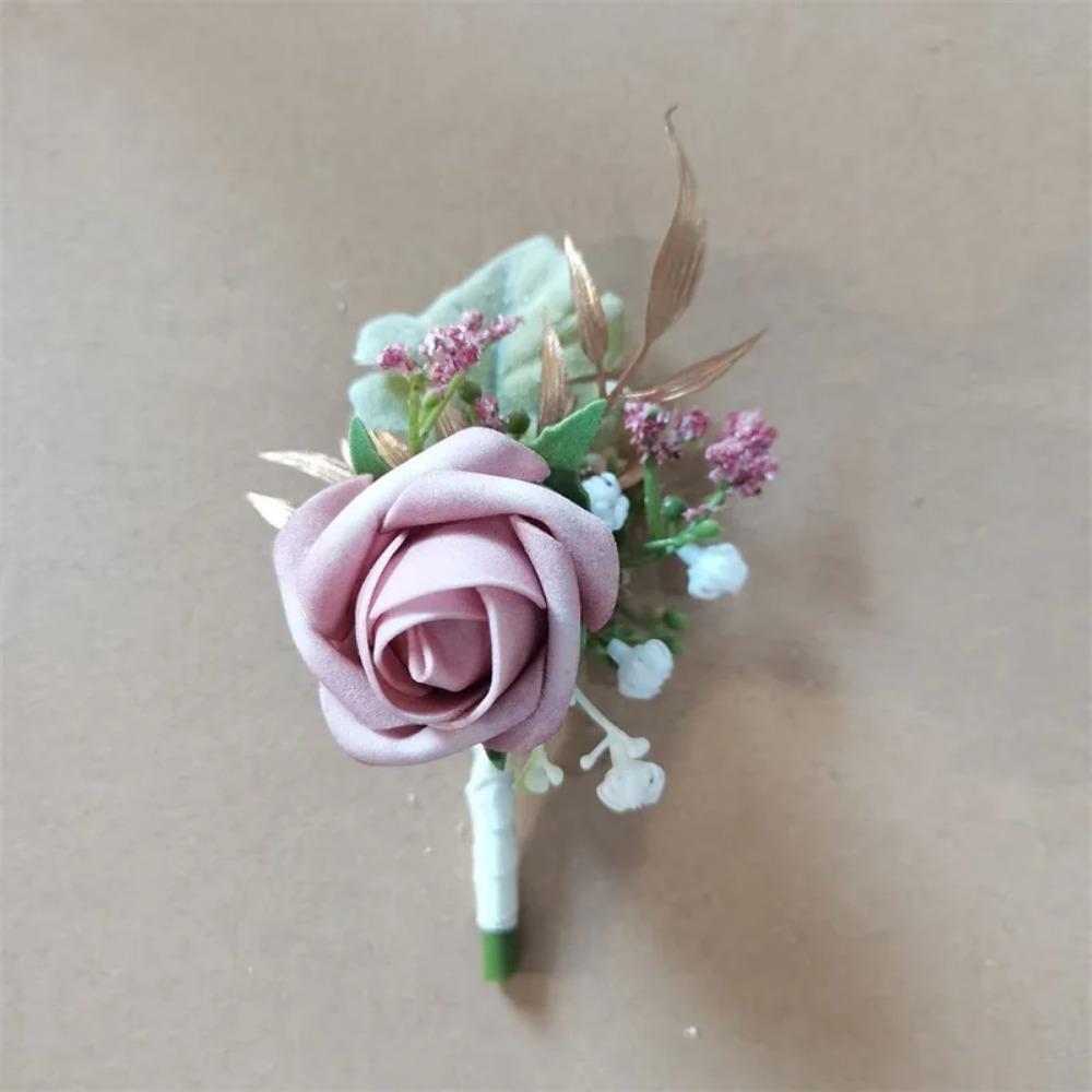 YO CHO Wedding Corsages Flower Groom Boutonniere Purple Silk Rose Man Brooches Wedding Bridesmaids Bracelet Wrist Corsage Flower