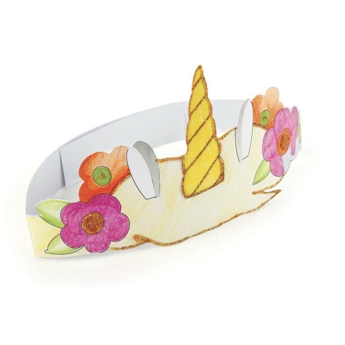 Cardboard Crowns To Decorate - UNICORN - Pack of 6 - White Color - For Children - Mixed