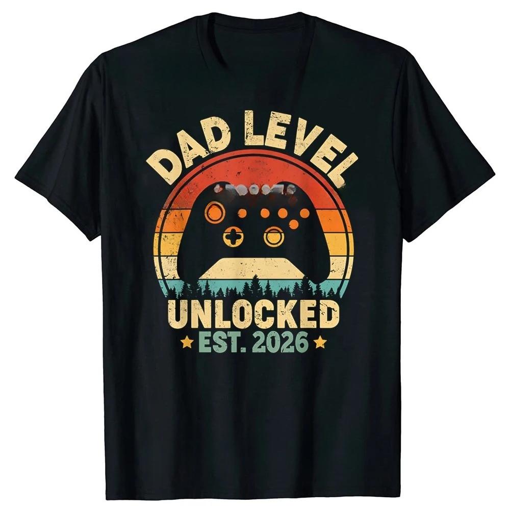 Funny Dad Level Unlocked 2026 Leveled Up To Daddy Video Gamer TShirt Summer Unisex T Shirts Short Sleeve Tops S