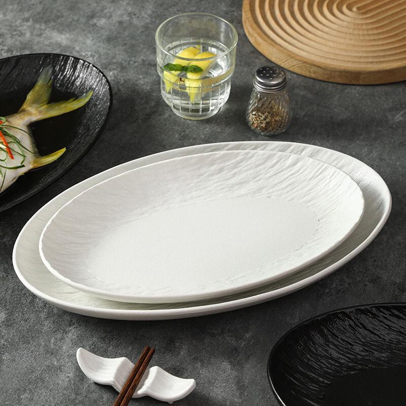 Donzhu Simple Stone Pattern Ceramic Oval Plate