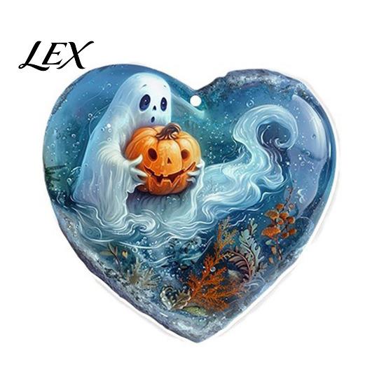 Seasonal Bag Charms Halloween Ghost Keychain, Spooky Pumpkin Keyring Pendant, Clear Acrylic Holiday Ornaments Cute Heart Charm for Backpacks,