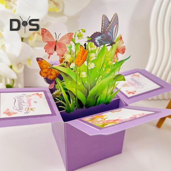 Butterfly Pop Up Card Handcrafted 3D Paper Flower Bouquet Pop-up Greeting Card for Birthday Anniversary Mother's Day