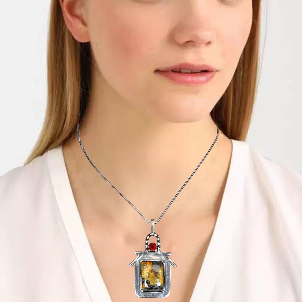 Bumble Bee Jasper London Blue Topaz Gemstone Silver Jewelry Pendant 2.5"