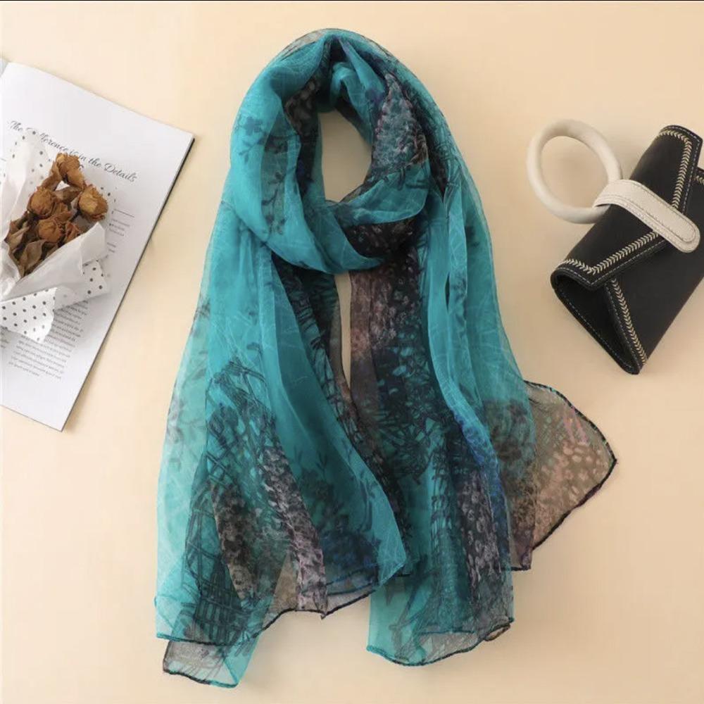 Spring and Autumn Shawl Women's Sunscreen Scarf White with Long Soft Gauze Summer Seaside Large Beach Scarf Travel Silk Scarf