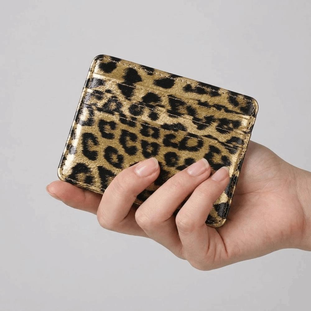 Portafoglio porta carte ultra-sottile con stampa leopardata, custodia multifunzionale per carte bancarie, porta carte di credito, per affari