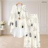 Women Plus Size Round Neck Long Sleeve Brown Beige Printed High Low Top Wide Leg Pants Two Piece Set