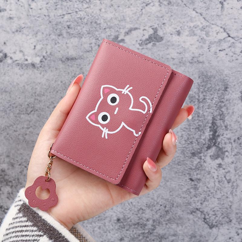 New Cartoon Cat Design Women's Trifold Cute Small Leather Wallet