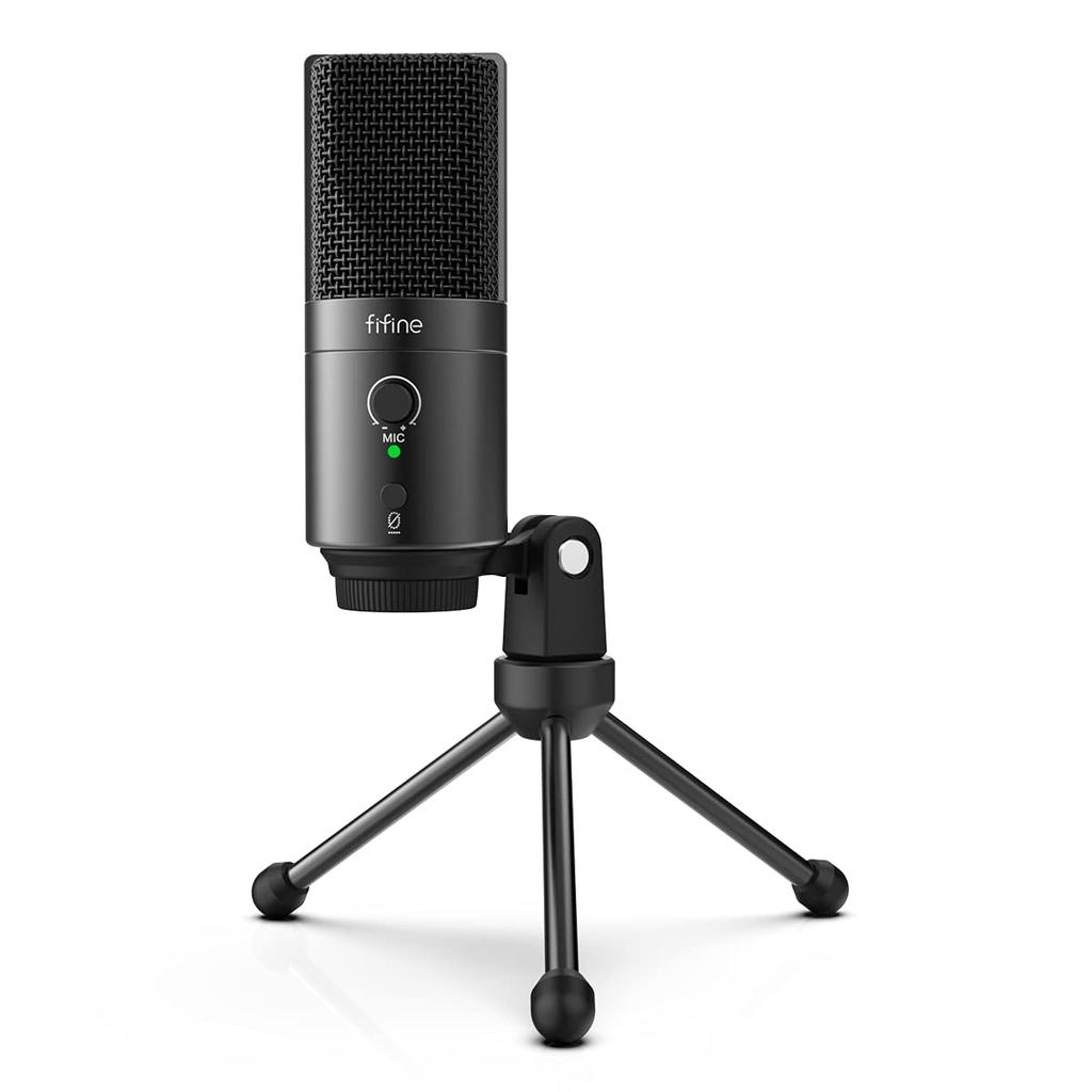 FIFINE USB Condenser Microphone, PC Microphone, PlayStation Microphone, Unidirectional, with Earphone Output, USB-AC Splitter Cable, Pop Filter,