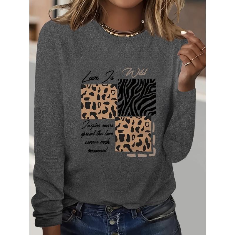 Ladies' Spring and Autumn Clothing Colorful Tree and Butterfly Printed T-shirt Long Sleeve Round Neck Casual Top