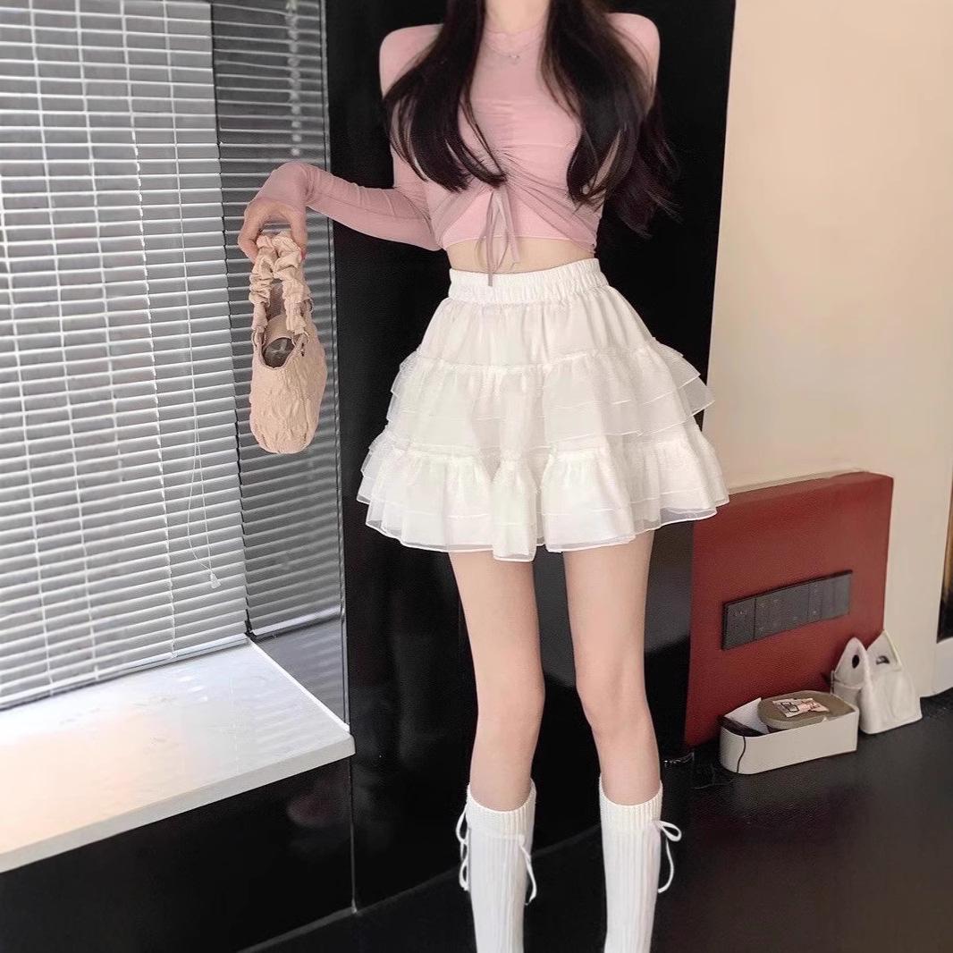 

Lace A-line Ballet Style White Mesh Midi Skirt - Summer 2025 Large белый