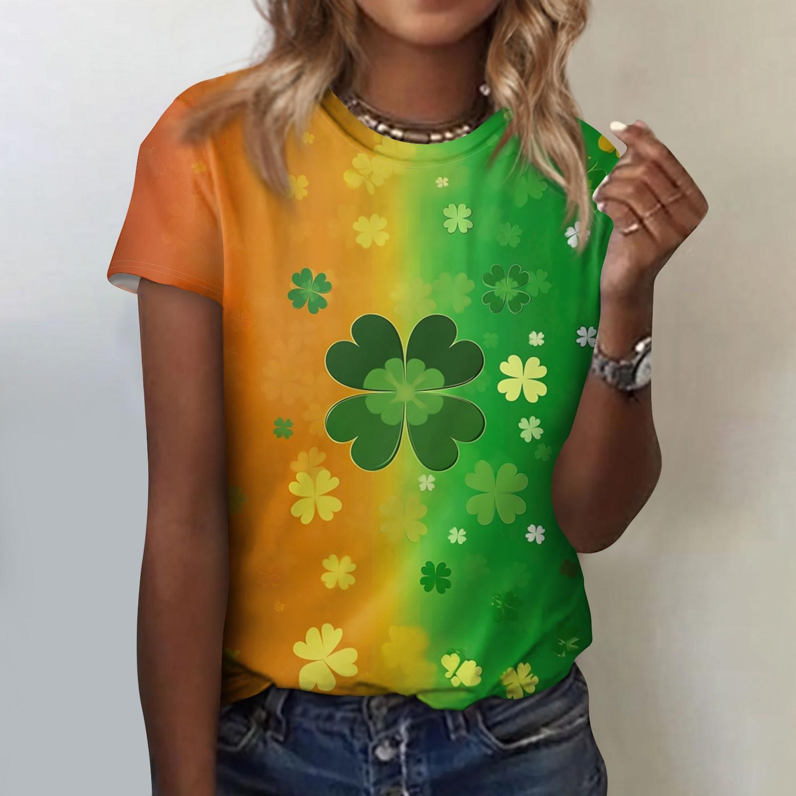 

Жіноча модна повсякденна блузка з круглим вирізом і короткими рукавами з квітковим принтом S помаранчевий