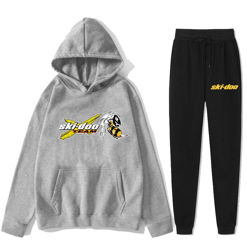 

Autumn Winter Ski-Doo Team Logo Printed Hoodies Sweatpants Set Fashionable Casual Warm Sports Long Sleeved Pants Men s Sport Wear L