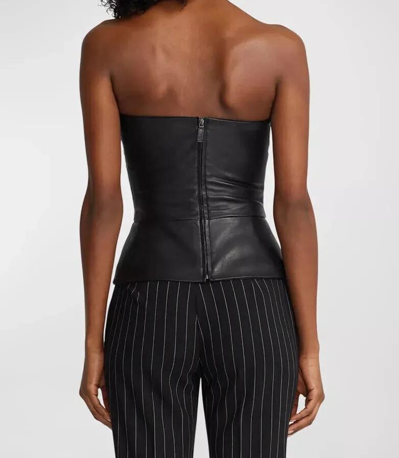 Formal Black Top Lambskin Handmade Casual Party Stylish Women Leather Genuine