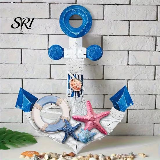 Vintage Style Wood Art Nautical Wooden Wall Decor Blue White Coastal Fine Carving with Starfish for Beach Theme Bathroom Living Room Bedroom