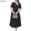 ZANZEA Women Splice Round Neck Casual Short Sleeve Dress
