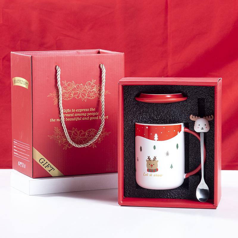 Christmas gift ceramic cup gift box with personality trend cute coffee white porcelain mug couple water cup