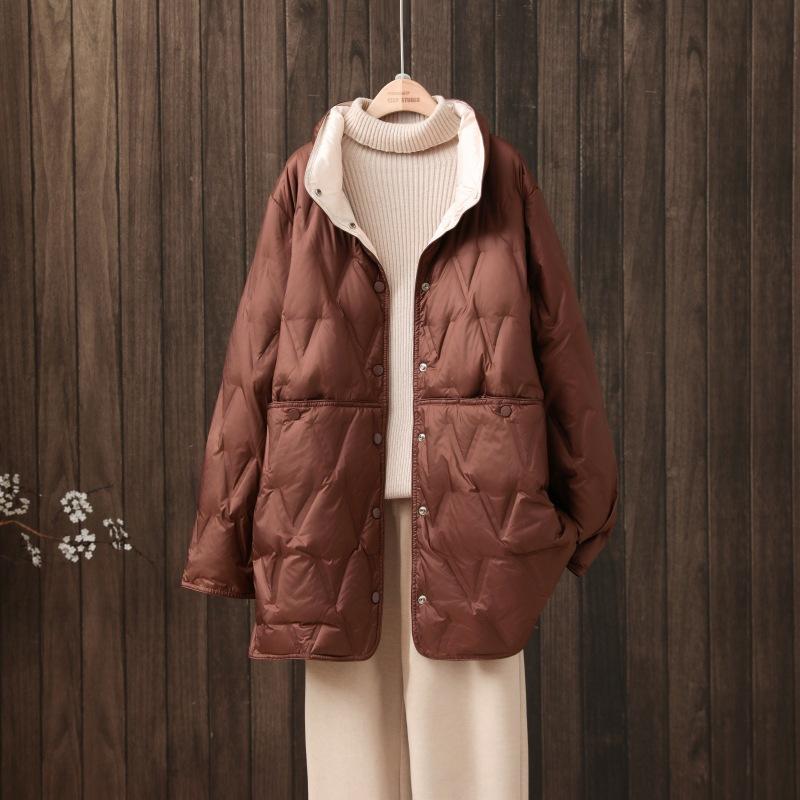 Women's Winter Solid Color Lightweight Warm Down Jacket In Long Loose Casual Temperament Jacket