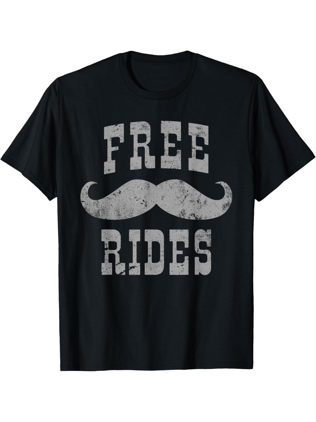 Free Mustache Rides Funny Vintage T-Shirt Crew neck, casual, print, Fashion S
