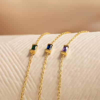 Titanium Steel Color Retention Retro Literary Zircon Square Twelve Birthstone Birthstone Simple Bracelet Plated 18K