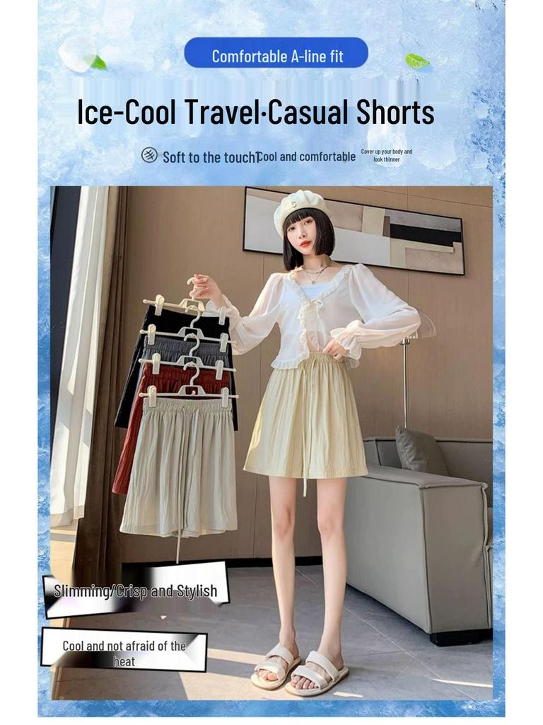 Influencer Women's Cool Ice Silk High Waist A-line Casual Shorts