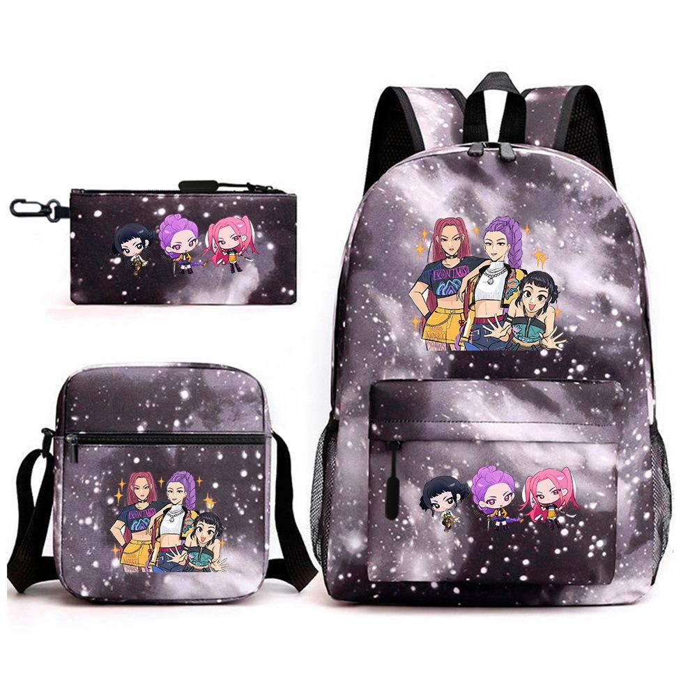 Demon Hunter Girl Group Backpack Kpop Backpack Digital Color Printing Boys And Girls School Bag Shoulder Bag Three-Piece Set