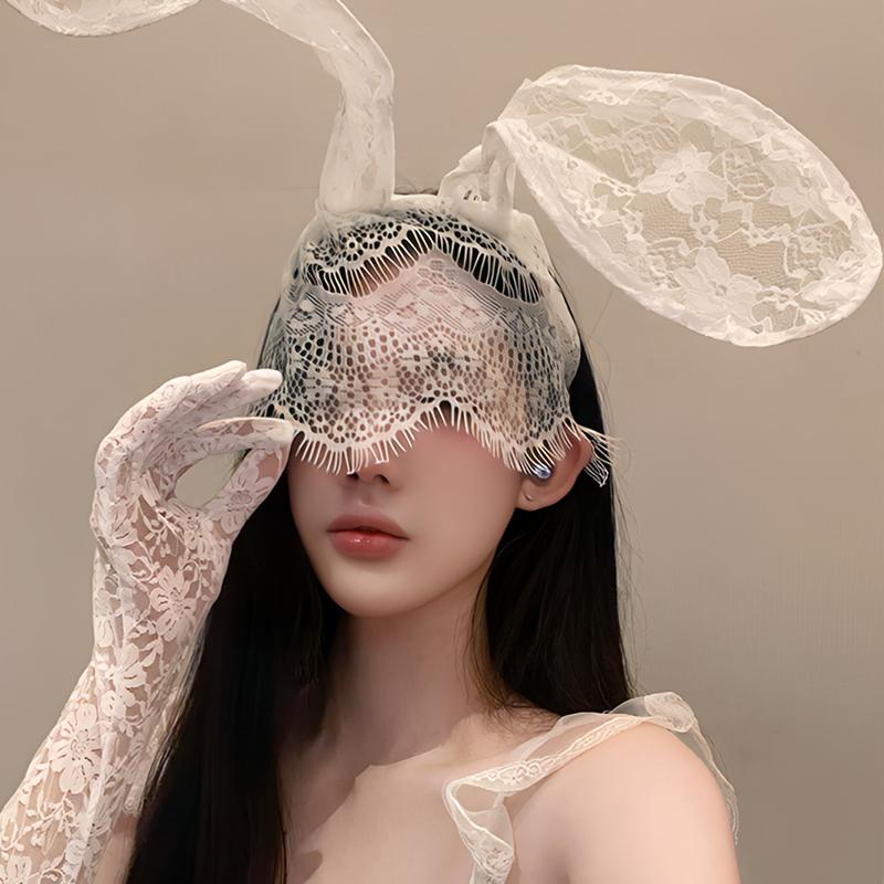 Veil Cat Rabbit Ear Hoop Sexy Lace Cat Ears Veil Headbands Black Hairbands Eye Mask Anime Cat Cosplay