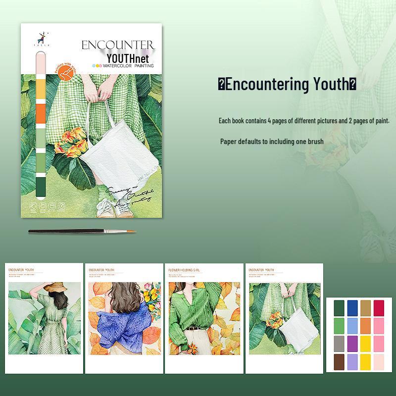 Creative Watercolor Doodle & Drawing Book with Cartoon Themes and Paints