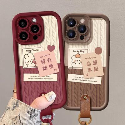La Lanière The Wish Comes True Convient pour Apple 16PRO, Étui de Téléphone en Peau de Mouton 15/14 Plus, Silicone Antichoc 13, Automne et Hiver