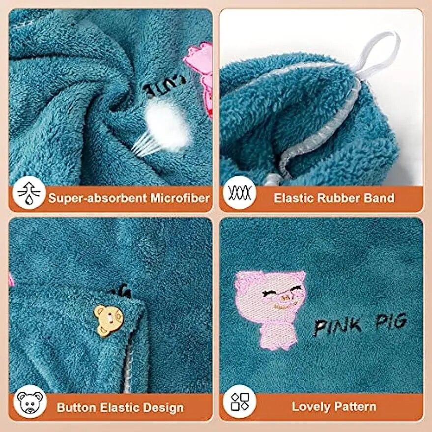 Hair Drying Towel Microfiber Hair Towel Wrap with Buttons Super Absorbent Twist Turban Shower Gift for Kids and Women