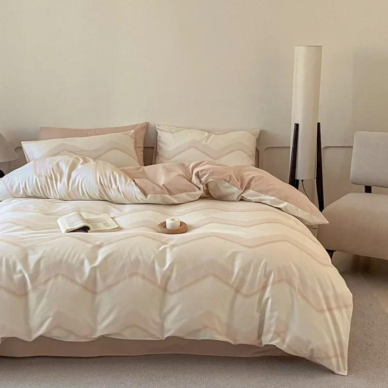 High Quality Grid Printed Flat Sheet Bedding Sets Light Luxury Cotton Soft Quilt Cover Single Double Bed Comfort Set for Adults