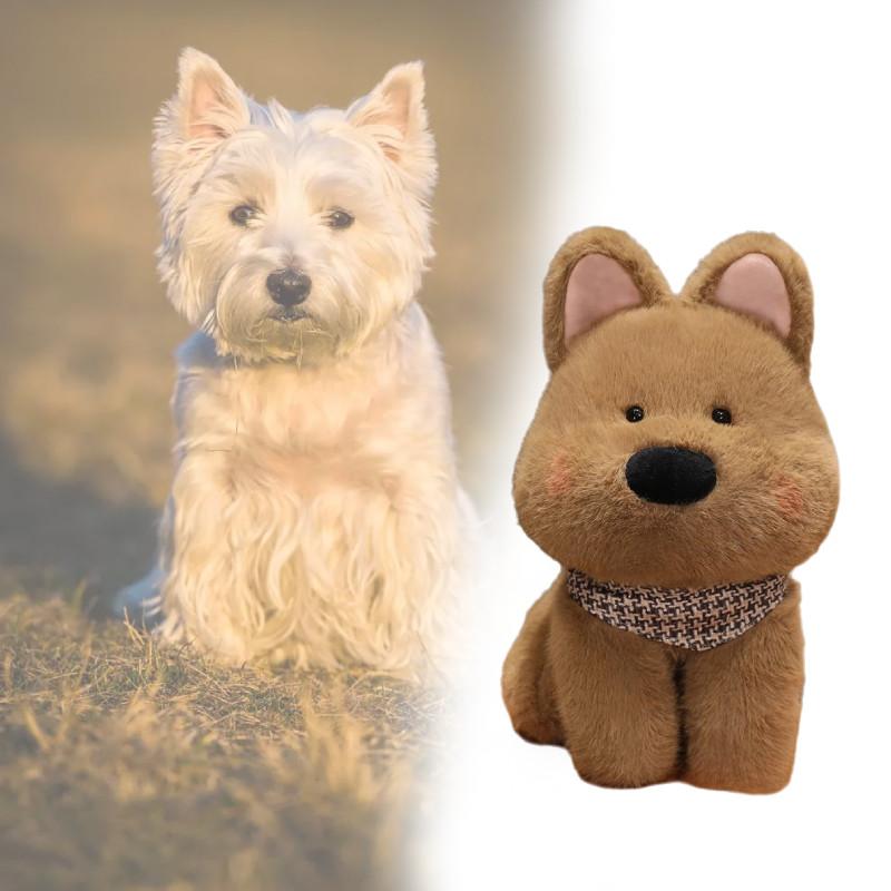 Cute West Highland White Terrier Plush Dog Doll Soft Stuffed Toy For Pets In White And Brown Colors