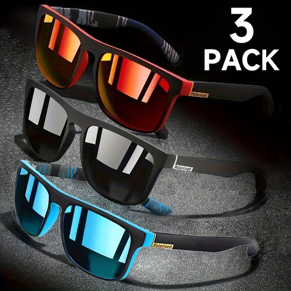 Dote Men's 3Pcs Square Sunglasses Anti Glare Uv Protection For Summer Vacation Travel Driving Fishing Outdoor Activities