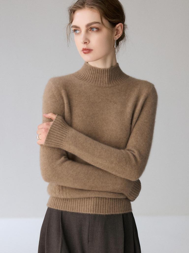 Women's High-End Cashmere Turtleneck Sweater - Long Sleeve, Loose Fit, Warm Knit Wool Base Layer for Autumn/Winter.