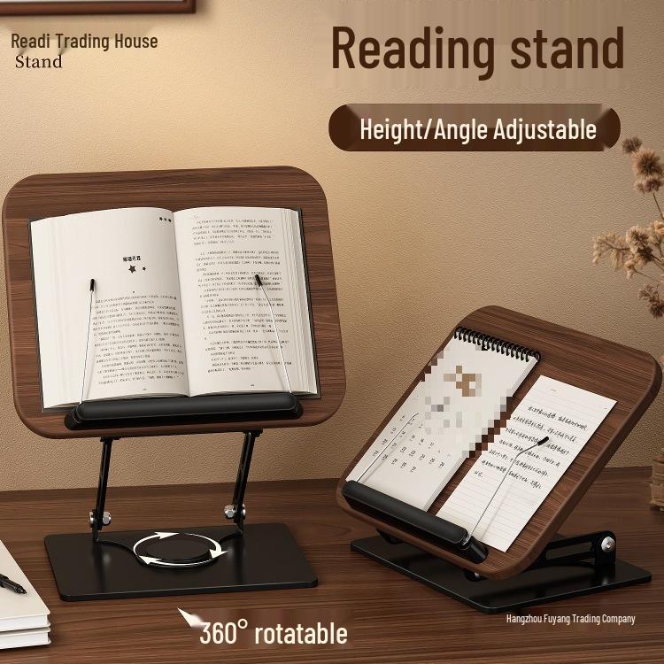 Walnut Rotatable Desktop Book Stand for Adults - Multifunctional and Adjustable