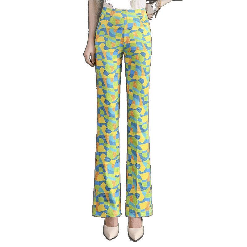 Summer Fashion Slimming Women's Stretchy Plaid Micro Flare Pants with Elastic Waist