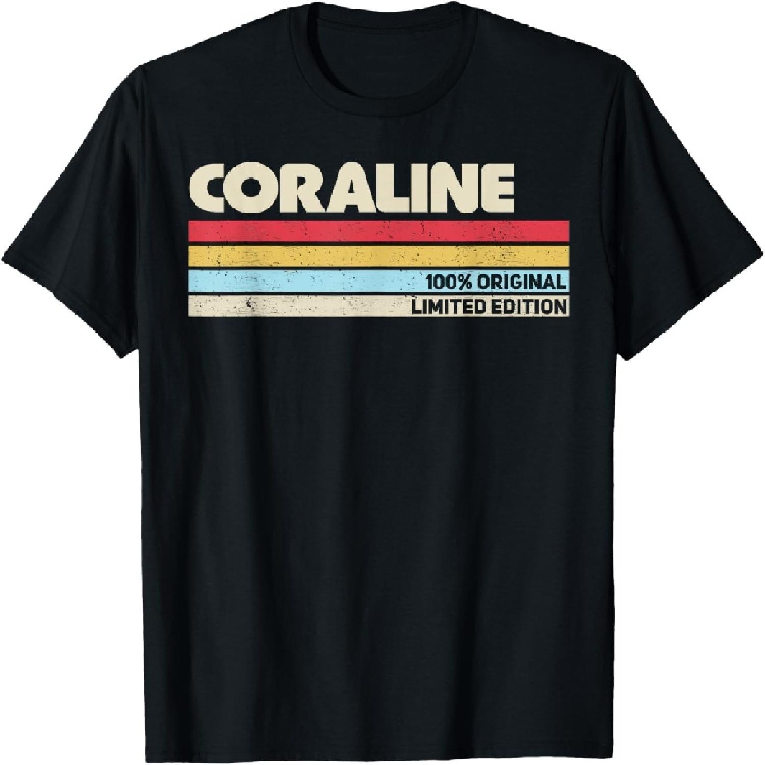 Коралина Персонализированное Имя Ретро Винтаж 70-х 80-х День Рождения Футболка S