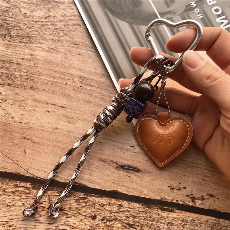 Lanyard DIY Lanyards Leather Heart Shape Keychain On the Phone Charms Alloy Hanging Chain Couple Bead Keyring Bag Decorate