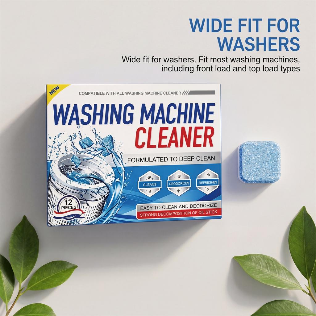Washing Machine Cleaner Tablets for Deep Cleaning and Deodorizing Removes Residue Limescale and Odors Compatible with All Washing Machines 12 Pieces
