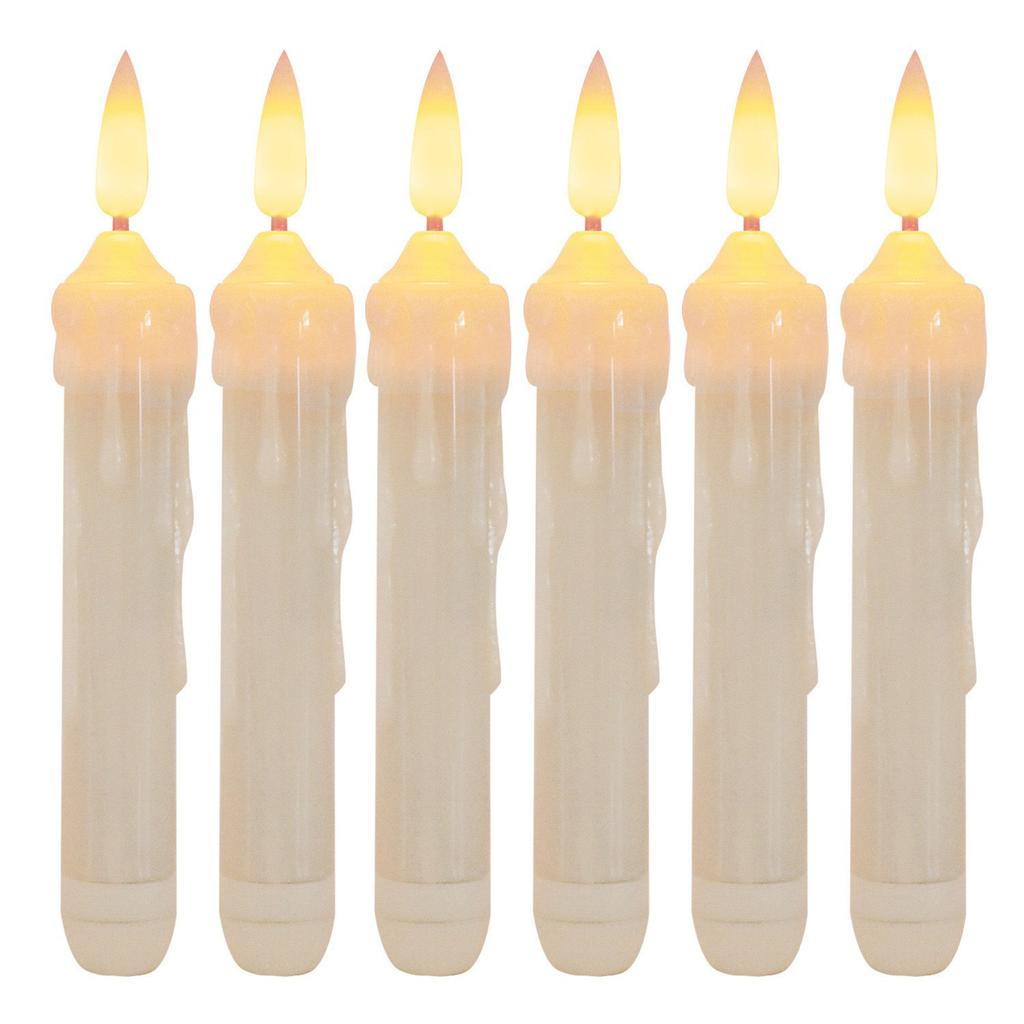 6 Pcs LED Taper Candles with 3D Flickering Flame - Battery Operated Flameless Candles for Weddings, Christmas, Halloween
