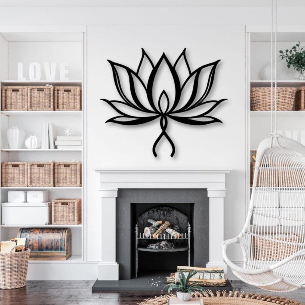 Lotus Metal Wall Art Minimalist Flower Silhouette Yoga Decor Spiritual Home Zen Mandala Inspired