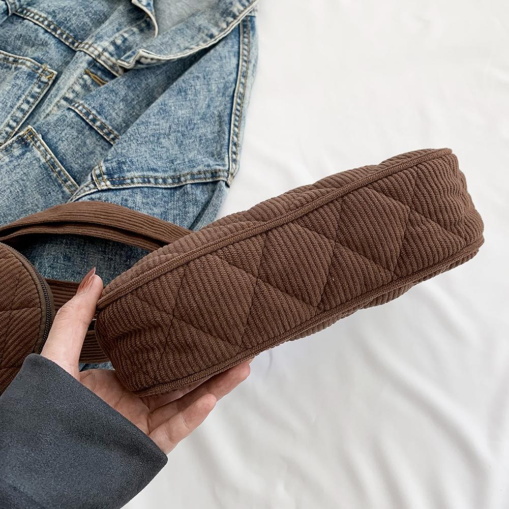 Women Corduroy Handbag with Coin Purse Vintage Shoulder Bag Female Fashion Tote Bag Casual Solid Color Armpit Bag Hobo Bag 2024