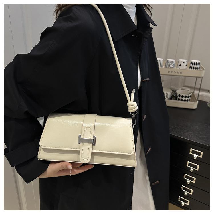 French Chic Faux Leather Baguette Bag Trendy Shoulder Armpit Crossbody Purse