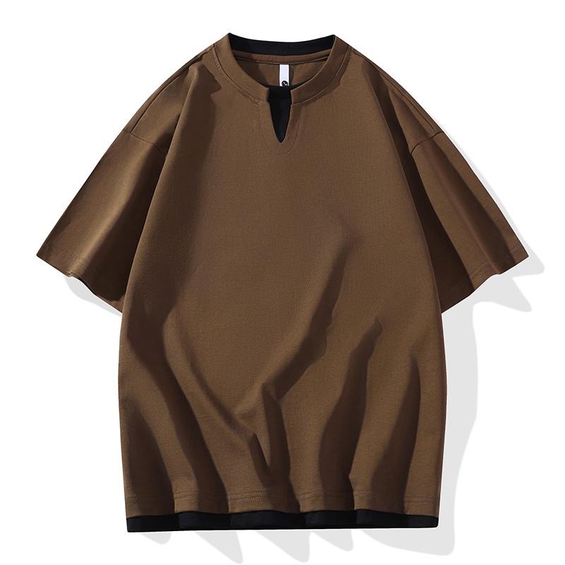

V-neck Loose Thin Sports Short-sleeved T-shirt Men s Half-sleeved Color-blocked T-shirt 2XL коричневый
