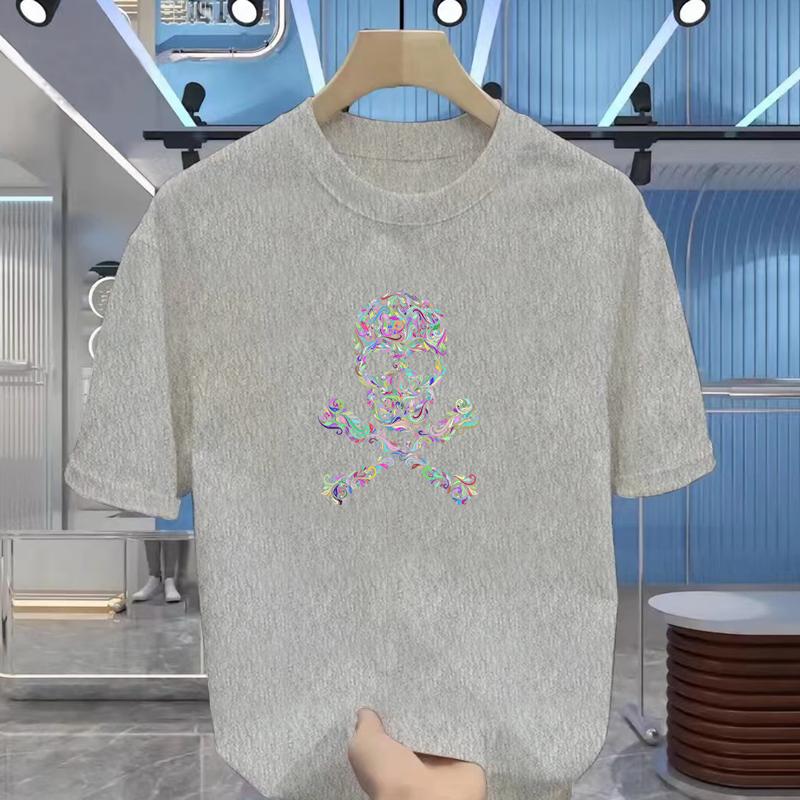 Men's New Summer Cartoon Skull Print Short Sleeve, Cotton Basic Crew Neck T-shirt, Fashion Casual Short Sleeve Top