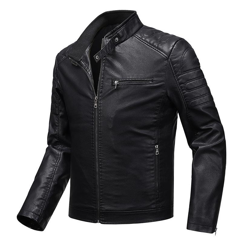 Leather Men's Slim Jacket Trendy Thin Jacket Men's Motorcycle Clothing Large Size Stand-Up Collar Leather Jacket