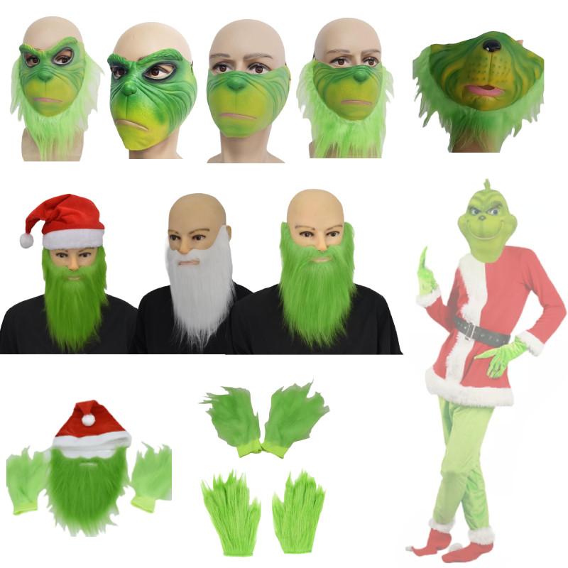 Grinch Half Face Mask With Green Hair And Whimsical Design For Christmas Celebrations