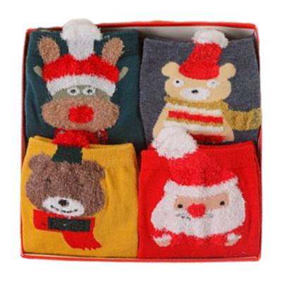 4 Pairs Womens Christmas Socks with Gift Box Elk Happy Funny Plush Socks Elk Christmas Socks for Women Men Holiday Gifts